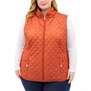 Rust Quilted Puffer Vest Size 3X Lightweight Fall Core Drawstring